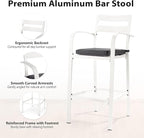 VINGLI Outdoor Bar Stools Set of 2, All-Weather Bar Height Aluminum Stools with 1.6" Thick Cushion, Rust-Proof Patio Chairs for Backyard, Poolside, Balcony & Kitchen Island (White)