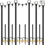 10Ft String Light Poles 6 Pack,Light Poles for Outside Lights,Outdoor with Fence Brackets Hanging Lights,Metal Stand Deck Patio Backyard