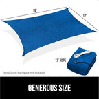 GORILLA GRIP Heavy Duty Sun Shade, UV Protection Fade Tear and Rust Resistant Rectangle Sunshade Canopy, Curved Edges Blocks Sunlight, Breathable Sail, Outdoor Patio, Lawn Garden 12x16 FT Blue