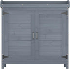 Outdoor Garden Patio Wooden Storage Cabinet Furniture Waterproof Tool Shed with Potting Benches Outdoor Work Station Table (Gray)