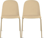2xhome Set of 2 Modern Stackable Armless Dining Chairs | Plastic Shell Seat with Metal Legs | Indoor or Outdoor Use | Home Kitchen Patio, Beige