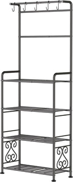 Plant Stand Indoor Outdoor Heavy Duty Metal - 68.4" Tall 4-Tier Shelf for Multiple Plants, Flowers, Rustproof Black Storage Rack for Patio, Balcony, Living Room, Garden, Includes Hooks&Adjustable Feet