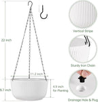11.2 Inch Hanging Planters for Outdoor Indoor Plants, Set of 2 Self-Watering Hanging Pots with Drainage Hole & Plug II Screw-in Hooks II Non-deforming