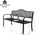 Metal Patio Bench with Fold-Down Middle Table, Black, 59-Inch