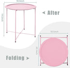 Garden 4 you End Table 2 PCS Metal Side Table Pink Round Folding Tray Cyan Sofa Small Accent Fold-able Table, Round End Table Tray, Next to Sofa Table, Snack Table for Living Room and Bed Room