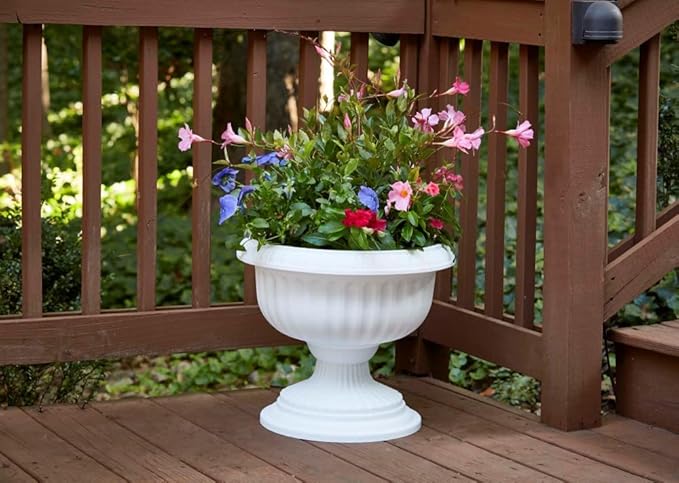 Southern Patio Dynamic Design 18 Inch Outdoor Home Resin Grecian Urn Versatile Planter Pot for Entryways and Backyard Patios, White