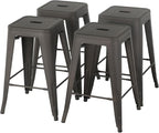 FDW Metal Bar Stools Set of 4 Counter Height Bar Stools 24 Inches Industrial Bar Chairs Patio Stool Stackable Backless Stool Indoor Outdoor Metal Kitchen Stools Bar Chairs (Bronze, 24")