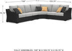 Signature Design by Ashley Beachcroft Curved Modern 4-Piece Outdoor Sectional with Cushion and 6 Throw Pillows, Light Gray