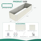 Galvanized Raised Garden Bed - 6x2x1.4ft Metal Garden Planter Box Outdoor | Steel Raised Bed Kit with Bracing Rods, Gloves for Gardening Vegetables Fruits and Flowers (White)