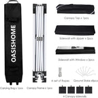 OASISHOME One Push Setup Pop-up Gazebo Portable Canopy Tent 10'x10', with 4 Sidewalls,Wheeled Bag,Waterproof, UV Protection, Heavy-Duty Steel Frame for Patio/Outdoor/Wedding Parties and Events (Black)