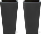 Step2 Tremont Tall Square Tapered Planter, Large Planters for Outdoor Plants, Gardening and Flower Pot for Patio or Porch, Efficient Drainage, Durable Plastic, Onyx Black, 2-Pack