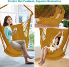 Outerman Hammock Chair, Hanging Chair with 3 Cushions and Foot Rest Support, Sturdy Metal Spreader Bar Max 500Lbs, Swing Chair for Bedroom, Indoor & Outdoor, Patio, Porch or Tree（Khaki）