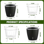 Self Watering Pots for Indoor Plants, 12-Pack 5'' Self Watering Planter with Drainage Holes, Small African Violet Pots with Water Level Indicator, Clear Wick Pot, Black