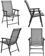 Giantex Set of 4 Folding Patio Chairs, Outdoor Portable Dining Chairs for Garden Camping Poolside Beach Deck Lawn, 4-Pack Sling Armchairs, Metal Frame, Grey