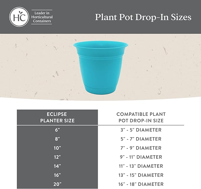 The HC Companies Eclipse Round Planter with Saucer - Outdoor & Indoor Plant Pot with Drainage Holes - Lightweight, UV-Resistant Plastic Pots for Plants, Flowers & Herbs (10" Seafoam, Pack of 1)