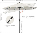 ABCCANOPY Durable Solar Led Patio Umbrellas with 32LED Lights 9FT (Light Beige)
