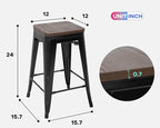 FDW Metal Bar Stools Set of 4 Counter Height Bar Stools 24 Inches Industrial Bar Chairs Patio Stool Stackable Backless Stool Indoor Outdoor Metal Kitchen Stools Bar Chairs (Black with Wood, 24")