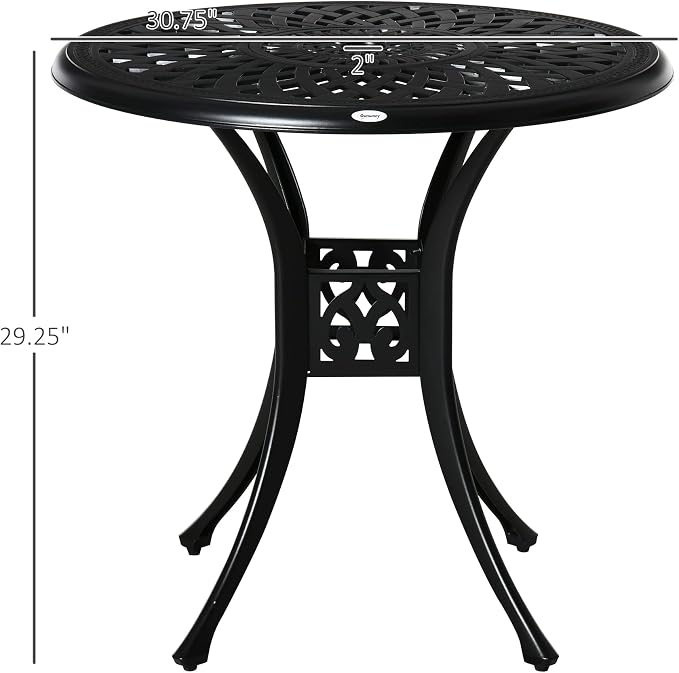 Patio Dining Table, 30.75-Inch Round Cast Aluminum with Umbrella Hole, Black