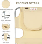 Outsunny Folding Beach Lounge Chair with Face Hole and Arm Slots, 5-Level Adjustable Sun Lounger Tanning Chair with Pillow for Patio, Garden, Beach, Pool, Beige