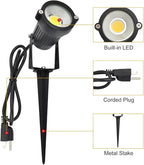 GSS6005 Plug in Spotlight Outdoor, 5W LED Landscape Spotlight 120V, 3000K Warm White, Metal Construction with Ground Stake, 3ft Cord and Plug, Black