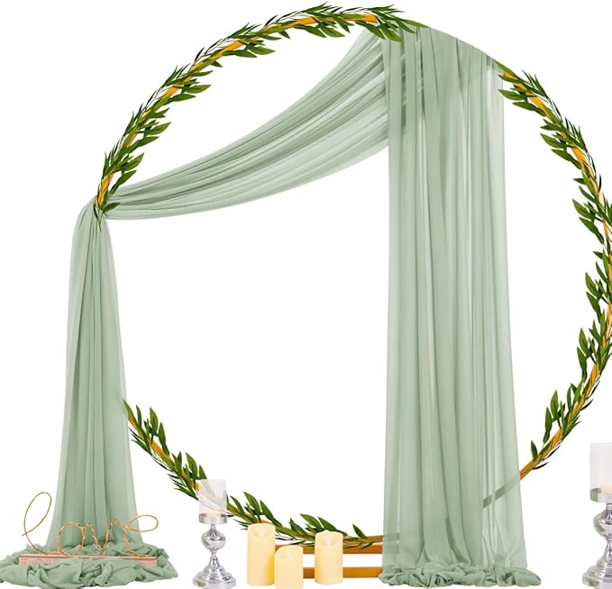 Sheer Outdoor Curtain Fabric Panels, Sage Green Chiffon, 29 in x 20 Ft, 2 Pack