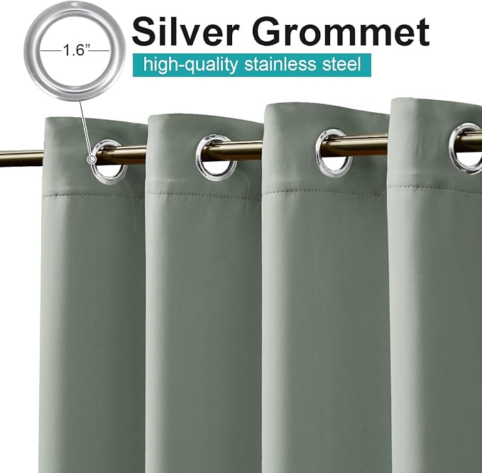 NICETOWN Outdoor Curtains for Patio Waterproof Extra Wide 84", 2 Panels Sun Blocking Vertical Blinds Thermal Insulated Stainless Grommet for Front Porch/Gazebo/Pergola, Sage Green, 84" Long