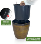 Dexceder 13x12 Self Watering Planter with Wheels Indoor Outdoor, Inner Pot Design, Thickened Large Floor Standing Flower Plant Pot with Water Level Indicator (Yellow Brown Gradient)