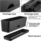 5 Pack Window Boxes Planters 16 Inches Rectangular Planter Herb Planter Boxes Large Plastic Flower Pots Rectangle Black Planter Outdoor and Indoor Succulent Window Sill Planter Self Watering Pots