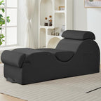 ijuicy Sleek Chaise Lounge Chair for Exercise, Indoor Lounger with Headrest, Waist Cushion, Movable Footrest, Side Pockets, Non-Slip Bottom, High Density Sponge, Dark Grey
