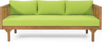 Claremont Outdoor 3 Seater Daybed with Cushions - Acacia Wood - Teak/Green