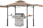 ABCCANOPY Grill Gazebo with 2 Side Awnings - 14x5 Outdoor BBQ Canopy Shelter with 2 Led Lights for Patio Backyard Grilling (Khaki)