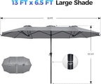 SUPERJARE 13FT Outdoor Umbrella for Patio, Double sided Pool Umbrellas with Fade Resistant Canopy, Large Table Umbrella for Deck, Market, Backyard - Gray