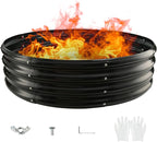 Round Galvanized Steel Fire Ring/Fir Pit for Outdoor,Durable Round Galvanized Steel Raised Garden Bed for Planting - 4×4×1FT,0.8MM Thick Black (47 ins Diameter x 12 ins high, Black)