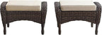 Belord Outdoor Ottomans for Patio Foot Rest - 25 Inch PE Wicker Foot Stool Set of 2 with Removable Cushions for Patio Furniture Sets,All Weather Rattan Ottoman for Balcony Deck Backyard Brown