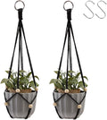 Artilady Black Hanging Planter for Indoor Plants Macrame Plant Hanger Large Hanging Plant Holder Basket with Adjustable Beads Outdoor Window Boho Plant Wall Decor (Black Bead-2pcs)