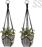 Artilady Black Hanging Planter for Indoor Plants Macrame Plant Hanger Large Hanging Plant Holder Basket with Adjustable Beads Outdoor Window Boho Plant Wall Decor (Black Bead-2pcs)