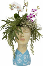 DiliComing Face Planter Pot Head Planter - Resin Blue Boy Head Planters for Indoor Outdoor Plants Decorative Flower Pot for Garden Home Office Bust Sculpture Plant Stand 5x6x10.5 Inch
