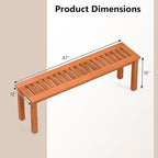 Wood Patio Bench, 47 Inch Teak 2-Person Backless Slatted Seat