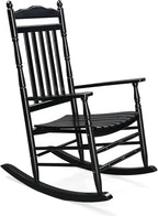 VINGLI Wooden Rocking Chair, Outdoor Chair with 450 lbs Support, Relaxing Rocker with Solid Wood High Back Seat Reclining Seat for Deck, Garden, Backyard, Porch, Indoor or Outdoor Use (Black, 1PC)