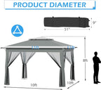 ECOTOUGE Pop Up Canopy Tent with Mosquito Nettings, Instant Shelte gazebos on Clearance w/Carrying Roller Bag, Waterproof and UV Resistant Canopy Tent for Grill, Garden and Backyard(Grey-White,11FT)