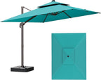 9x12FT Cantilever Patio Umbrella - Heavy Duty Double Layer Offset Design with 360° Rotation, Large Rectangle Umbrella for Garden, Deck, Pool, Backyard, Turquoise