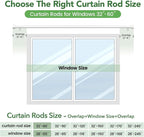Curtain Rods for Windows 28 to 48, 1 Inch Adjustable White Heavy Duty Curtain Rod, Modern Style Indoor Outdoor Drapery Rods with End Caps, Size 32" - 60"