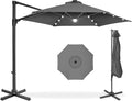 Best Choice Products 10ft Solar LED Offset Cantilever Hanging Market Patio Umbrella, Smooth 360° Rotation, 8 Sturdy Ribs, Easy Adjustment - Gray