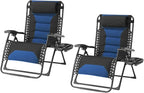 Zero Gravity Chair Set of 2 Oversized Folding Recliner, Padded Anti Gravity Lounge Chair with Adjustable Pillow & Cup Holder for Outdoor Camping, Patio, Poolside, Lawn (Black & Blue)