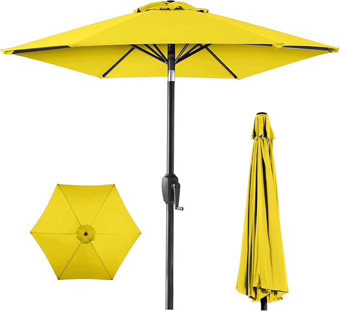 Best Choice Products 7.5ft Heavy-Duty Round Outdoor Market Table Patio Umbrella w/Steel Pole, Push Button Tilt, Easy Crank Lift - Yellow