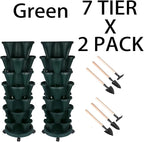 GameXcel Vertical Planter 7 Tier Stackable Planters Garden Planters Strawberry Herb Flower and Vegetable Planter Indoor Outdoor Gardening Pots with Removable Wheels and Tools 2-Pack