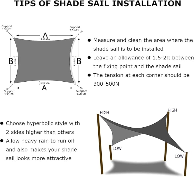KANAGAWA 21'X22' Dark Gray Custom Size Sun Shade Sail Rectangle UV Block Canopy Cover for Patio Backyard Lawn Garden Outdoor (Customized Available)