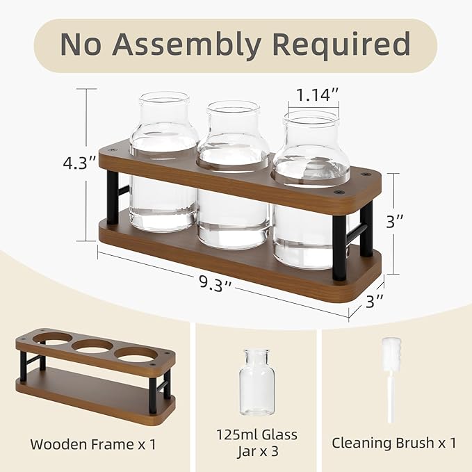 Terrarium Propagation Station, Brown Wood Stand with 3 Glass Jars