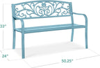 Best Choice Products Outdoor Bench Steel Garden Patio Porch Furniture for Lawn, Park, Deck w/Floral Design Backrest, Slatted Seat - Sky Blue