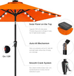 ABCCANOPY Durable Solar Led Patio Umbrellas with 32LED Lights 7.5FT (Orange)